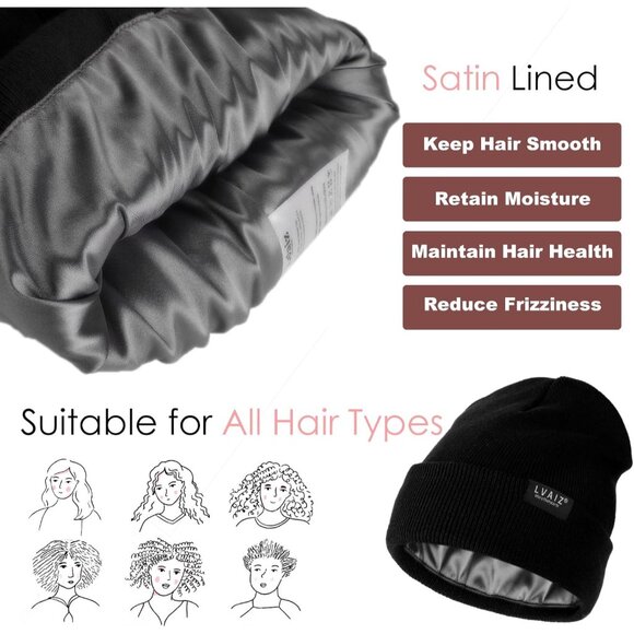 🆕 Women Black Winter Beanie Hats Unisex Cotton Knitted Cuffed Slouchy Skull Cap - Picture 5 of 8